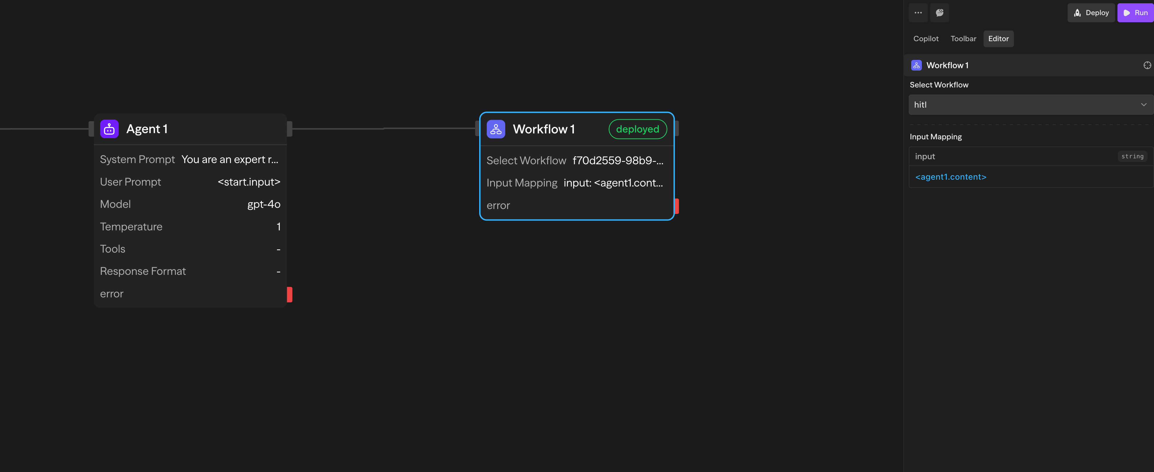 Workflow-Block mit Beispiel für Eingabezuordnung