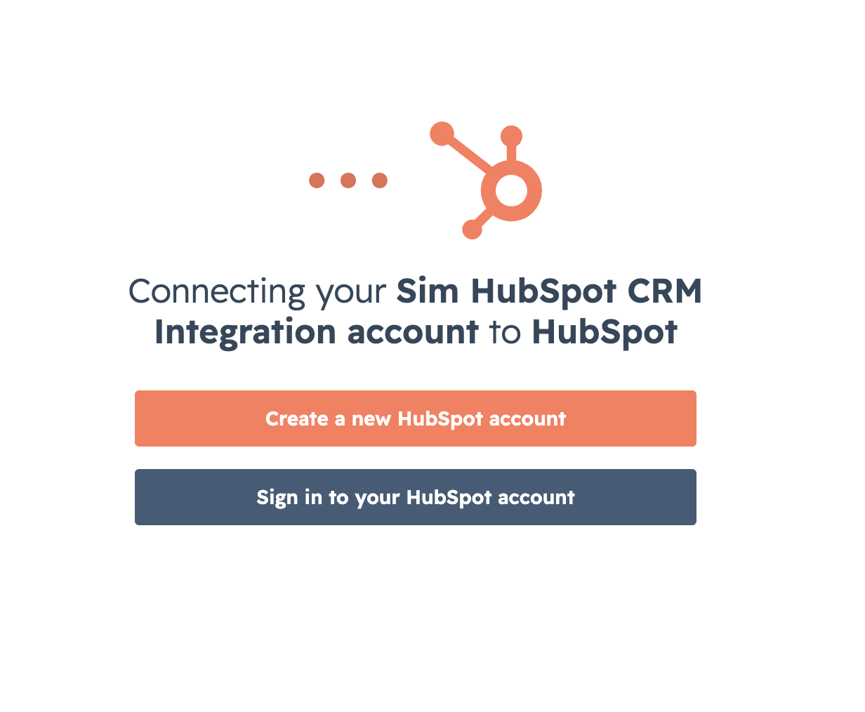 HubSpot's screen for connecting your AACFlow.io account, with sign-in options