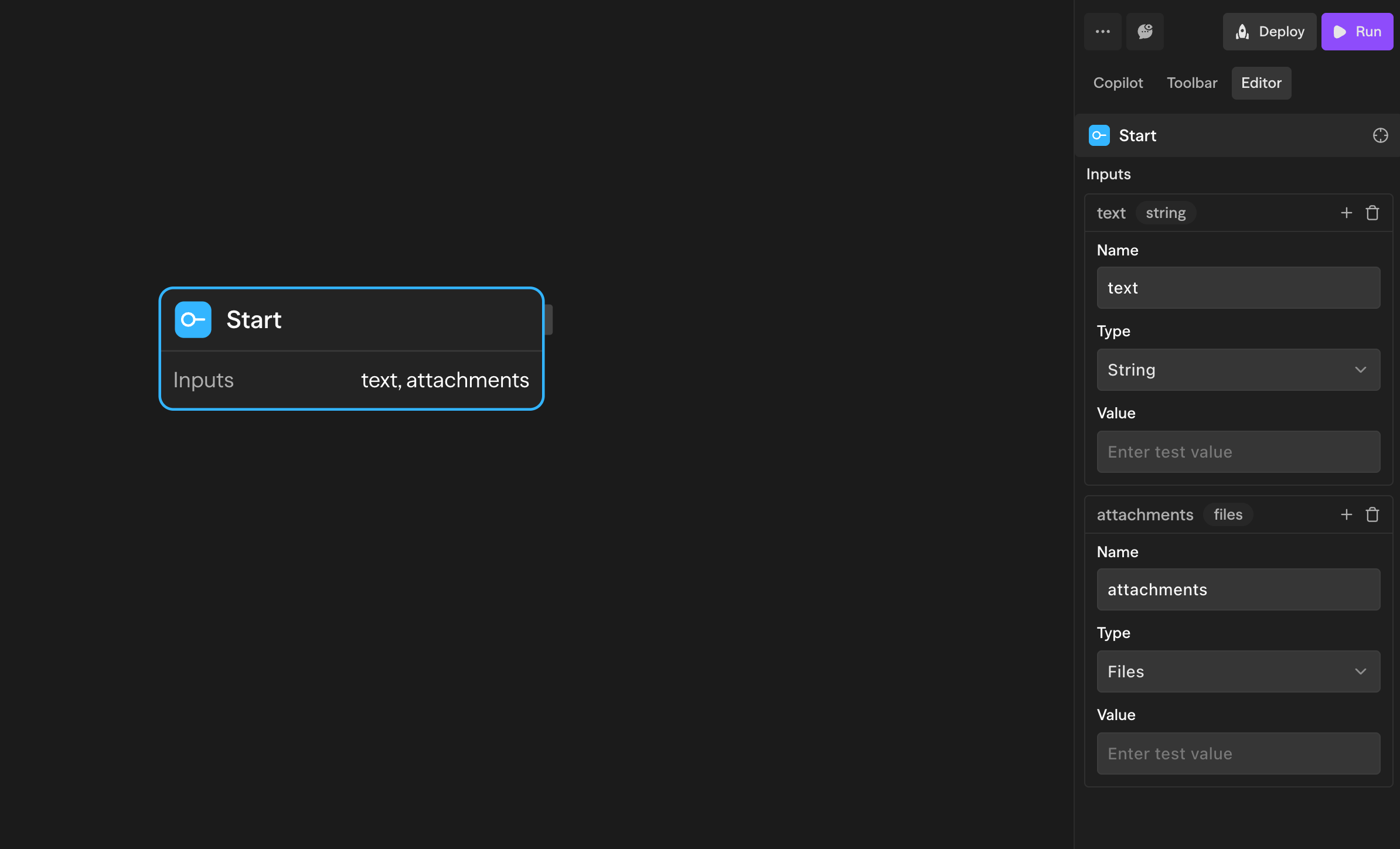 Start block with Input Format fields
